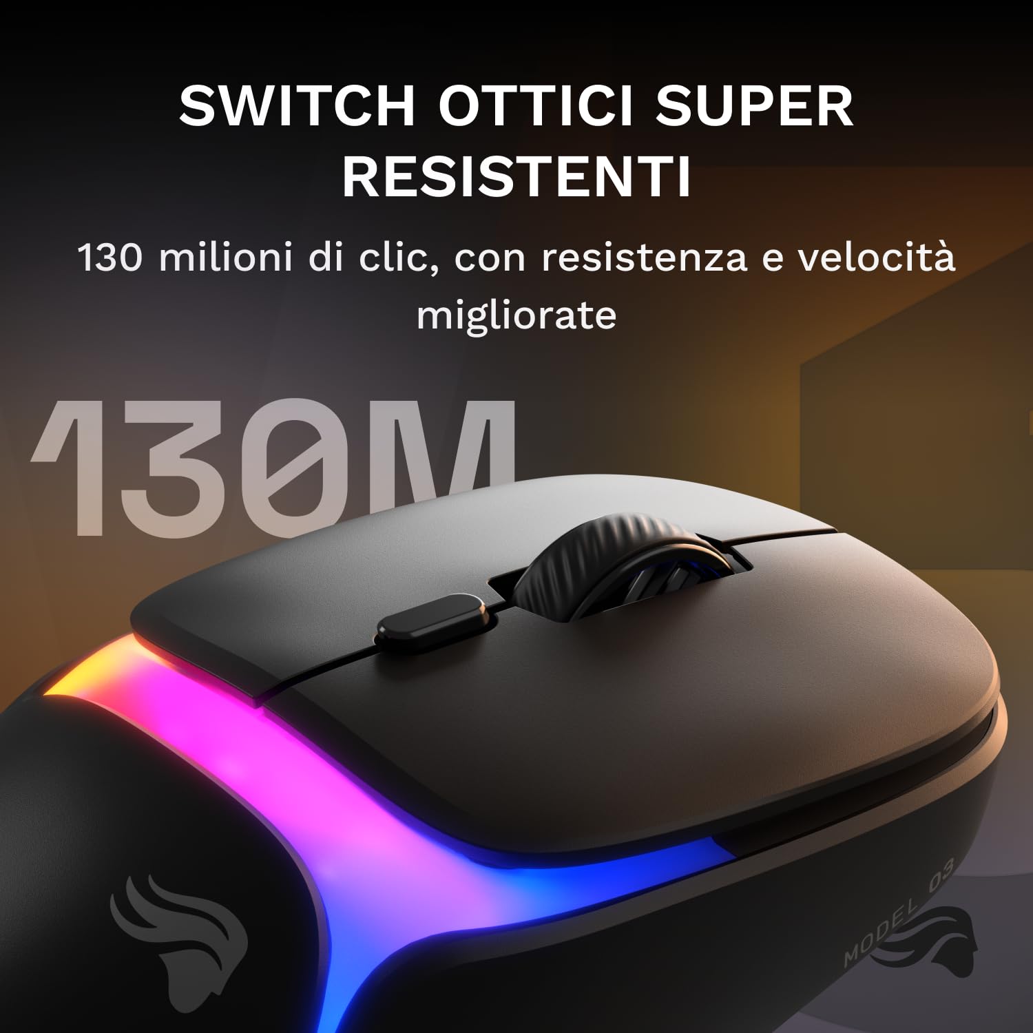 GLORIOUS Gaming - Model O3 Mouse da Gaming Wireless: batterie sostituibili InfinitePlay, Polling da 8k, Switch ottici da 130 Milioni di clic, Ultraleggero (66 g), sensore Ottico 30K DPI, RGB - Nero