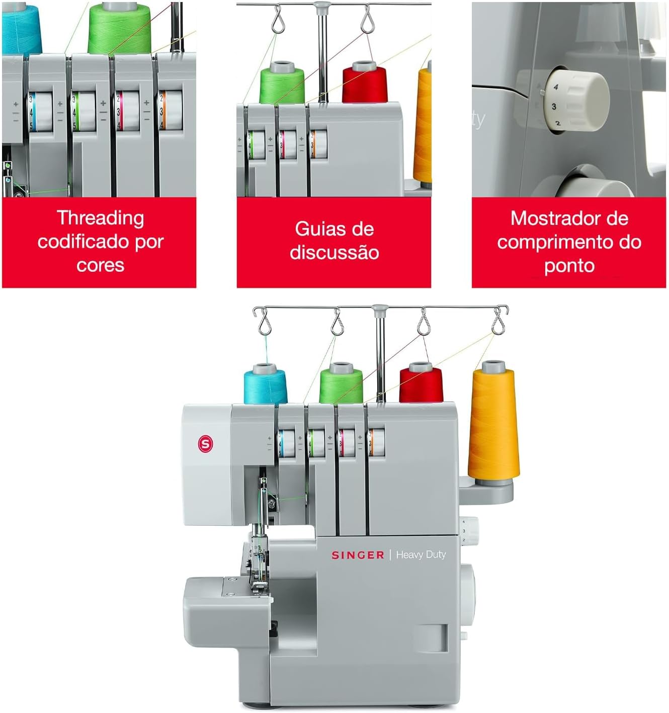 Máquina de Costura Overloque SINGER 14HD854 220V | 6 Tipos de Pontos | Velocidade 1.300ppm | Faca 33% Maior | Luz LED | Estrutura Metálica | Ideal para Tecidos Pesados Máquina de Costura Overloque SINGER 14HD854 220V | 6 Tipos de Pontos | Velocidade 1.300ppm | Faca 33% Maior | Luz LED | Estrutura Metálica | Ideal para Tecidos Pesados