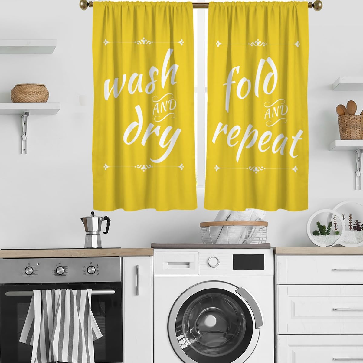 zokyer Laundry Room Curtains for Doorway Wash Dry Sign Theme Printed Black Girl White Word Fold Quotes 42" W x 63" L Window Curtain Set for Living Room Bedroom Bathroom Set of 2 Panels Drapes