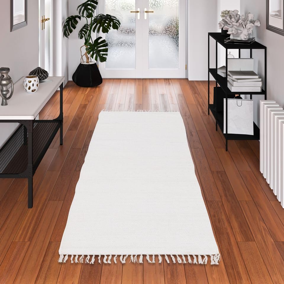 Pergamon Handgewebter Baumwolle Teppichläufer - Waschbar, Ideal als Küchenläufer oder Flurläufer...