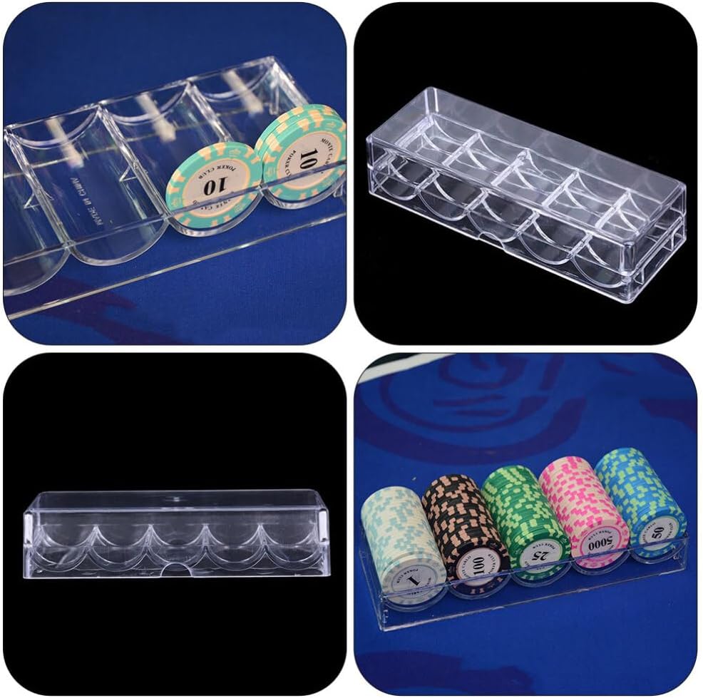TEHAUX Clear Acrylic Poker Chip Racks, Transparent Storage Box, Game Table Accessory, Transparent Game Chip Poker Chip Tray,