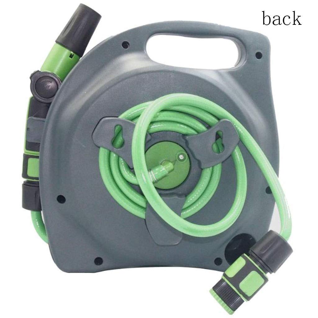 Manguera de Jardín, Enrollador Manual de Pared con Pistola Pulverizadora, Ideal para Terrazas, Balcones y Pequeños Espacios de Jardín (10 Metros)