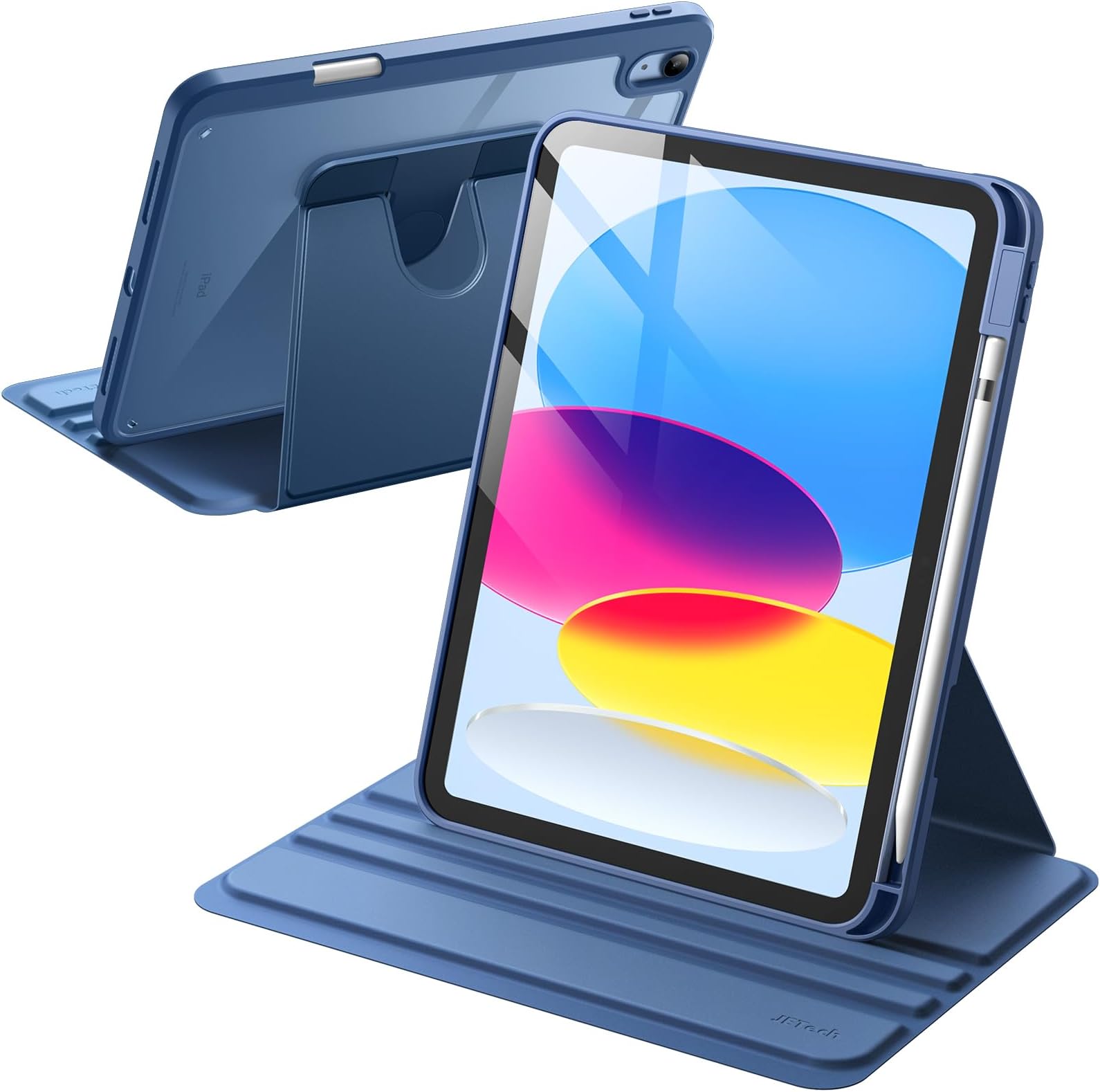 Rotating Cover Case for iPad (A16) 11th/10th Generation (2025/2022) with Pencil Holder, 360 Degree Rotation Protective Stand Cover Clear Back, Auto Wake/Sleep (Navy)