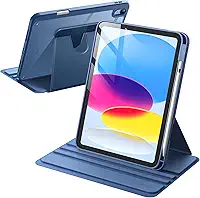 JETech Capa Giratória para iPad (A16) 11ª/10ª Geração (2025/2022) com Porta Pencil, Rotação de 360 Graus, Tampa Protetora com Suporte, Parte Traseira Claro (Marinha)