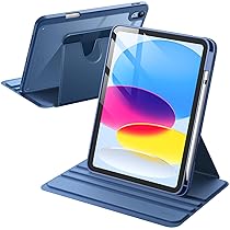 JETech Custodia Rotante per iPad (A16) 11a, 10a Generazione (2025, 2022) con Portapenne, Protezione con Rotazione a 360 Gradi Supporto Cover Chiaro Retro (Navy)