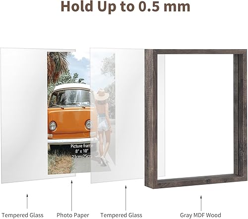 Miniatura 6 de WIFTREY Juego de 2 portarretratos rústicos de 8 x 10 pulgadas, marco de fotos de vidrio templado de doble cara para colgar en la pared o estar de pie