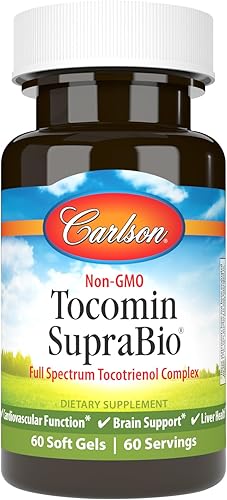 Carlson - Tocomin SupraBio, Complejo de tocotrienol de espectro completo, tocotrienoles sin OMG, alfa, beta, gamma, delta, 60 cápsulas blandas