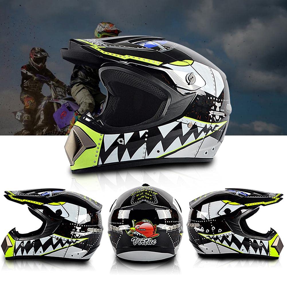 Casco de moto para niños, casco de motocross, casco completo para niños, con gafas, guantes y máscara para todoterreno, Dirt Bike, moto, bicicleta de montaña