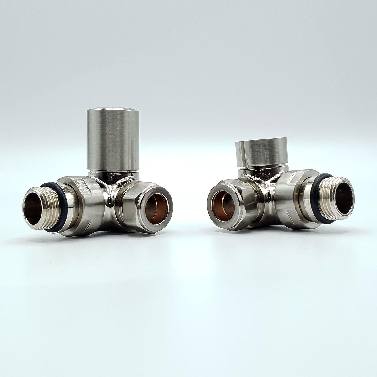 Lux Heat Brushed Nickel Corner Manual Round Radiator Valve Set