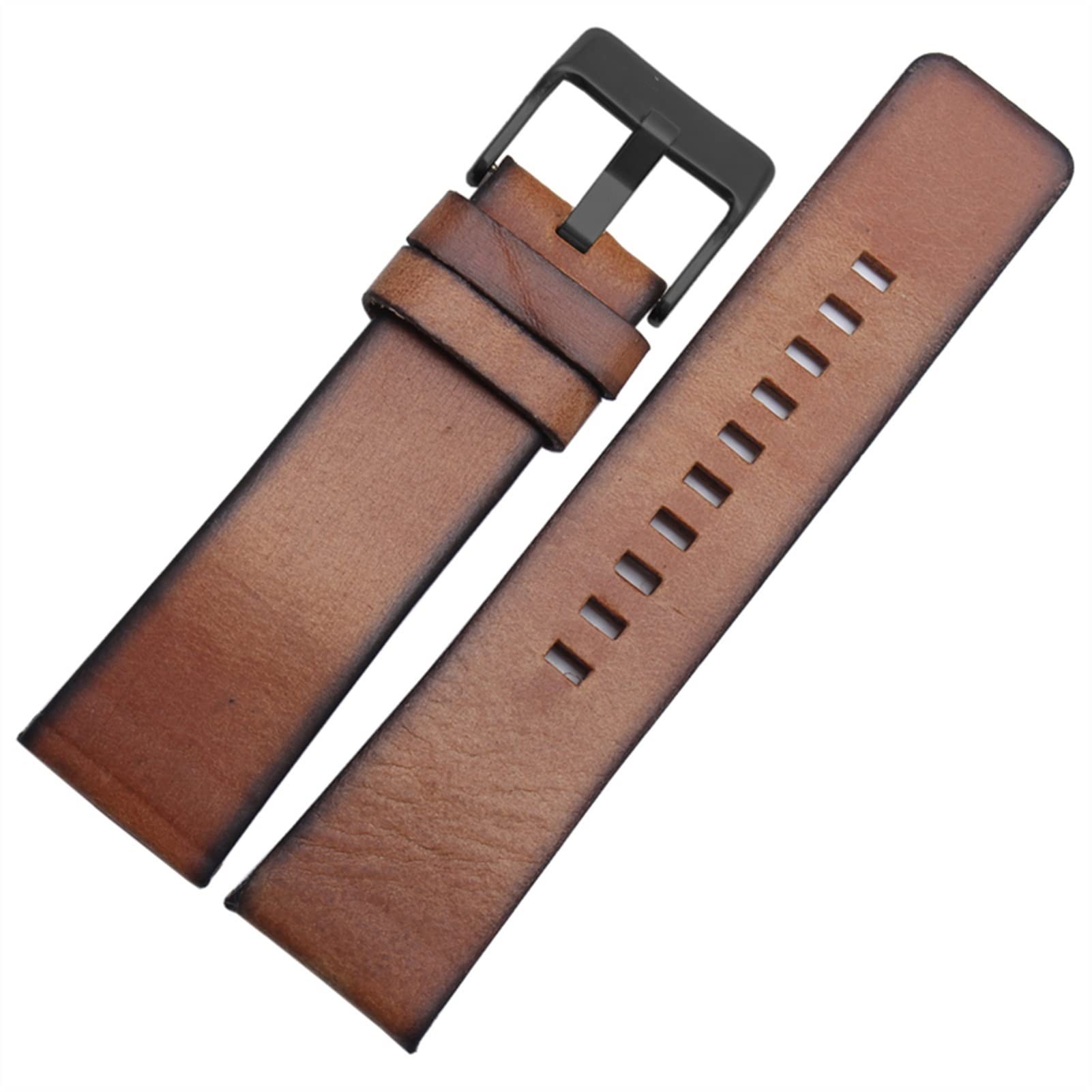 HTRJAPL 22mm, 24mm, 28mm Leather Strap Watch Strap Fit For Diesel (Brown, Black Buckle, 24mm)