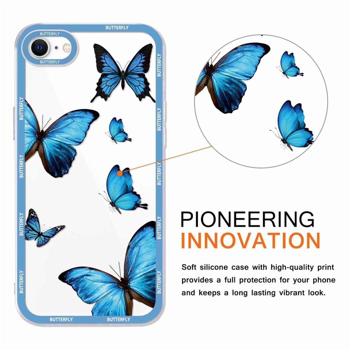 LAPOPNUT Custodia In Silicone Trasparente Con Stampa Farfalla Per IPhone XS Max - Blu, Morbida, Sottile, Compatibile Con Ricarica Wireless - 2