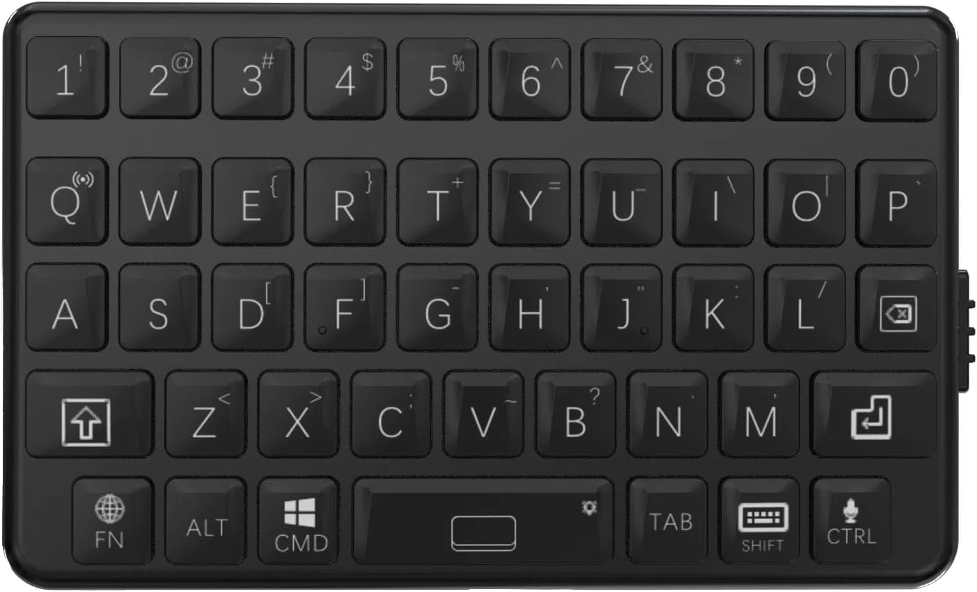 De cerca view of the EXknight Mini Keyboard M4's QWERTY layout.