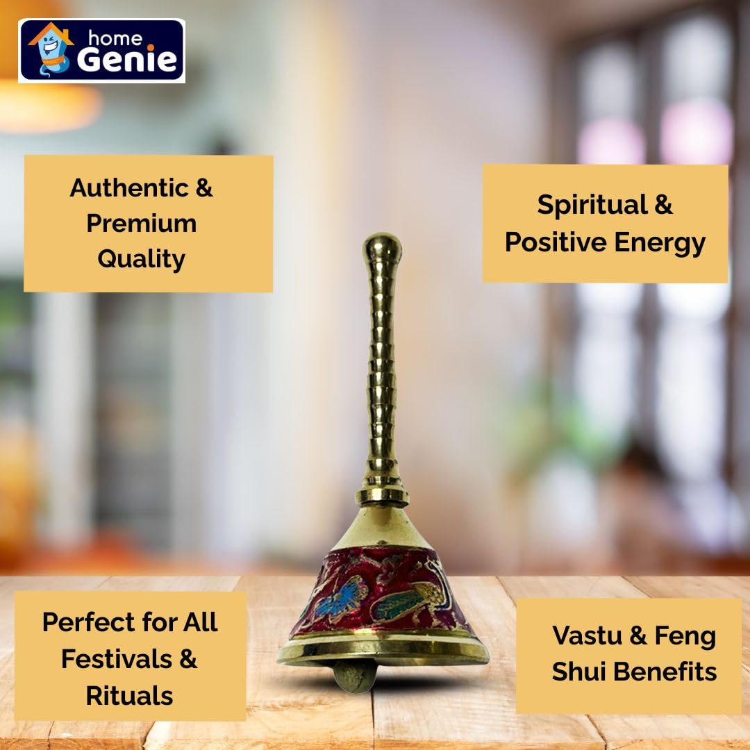 HOME GENIE Brass Pooja Bell with Enamel Artwork, Multicolor, Regular - Image 3
