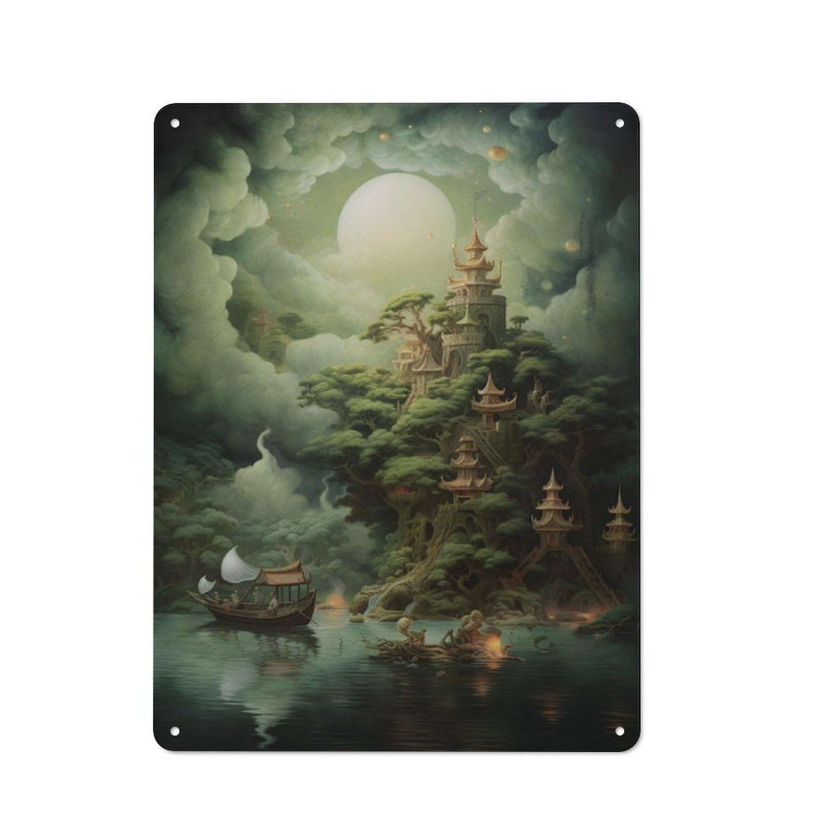 Junmoney Fantasy Landscape 35 Garden Style Tin Sign 40X30cm, Porch Wall Decor For Patio Bar, Workshop, Shed Or Kitchen