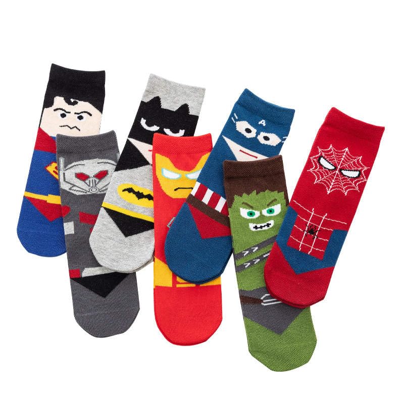 MOKA SocksKids socks free size superheros 7 pairs set cute socks funny odd socks