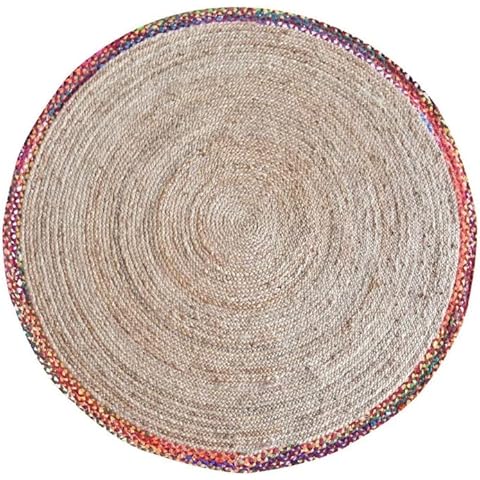 Alfombra redonda de sisal DNR con borde Chindi de yute Cover