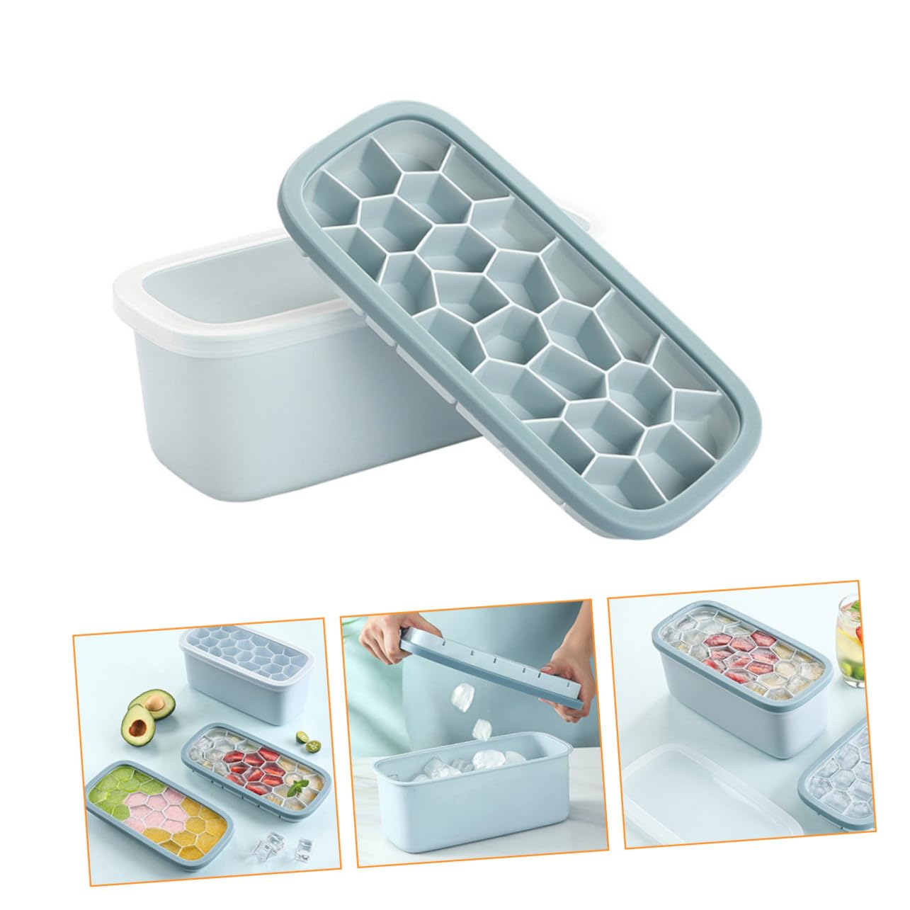 Molde para Hielo de Silicona con Tapa DIY para Cubitos y Polos Reutilizable y Práctico para Hogar Bar y Restaurante Cubitera Antiderrames Color Azul