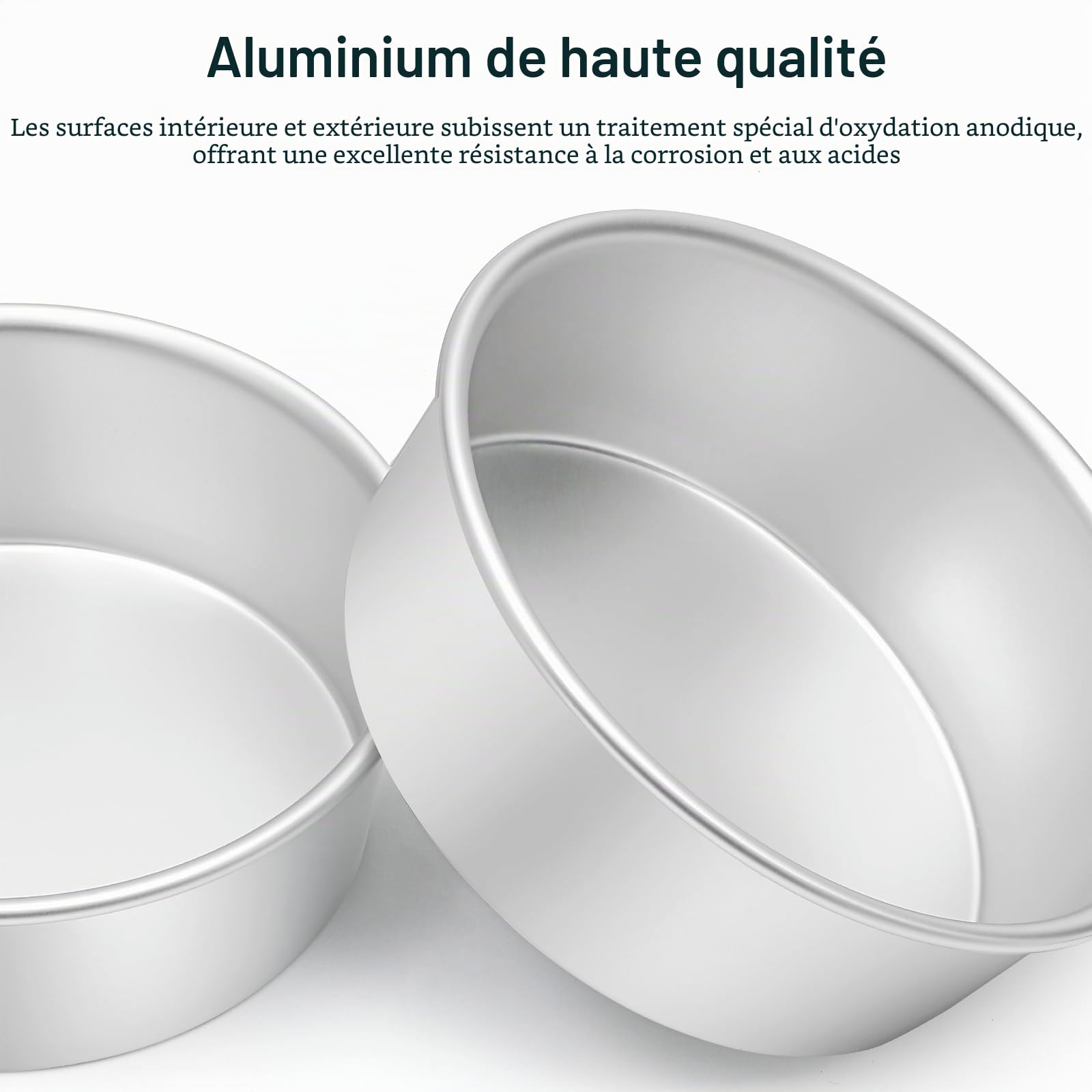 Ensemble de 3 moules à gâteau ronds Ø 10/15/20 cm, moules à pâtisserie professionnelles en aluminium anodisé pour la cuisson, argenté