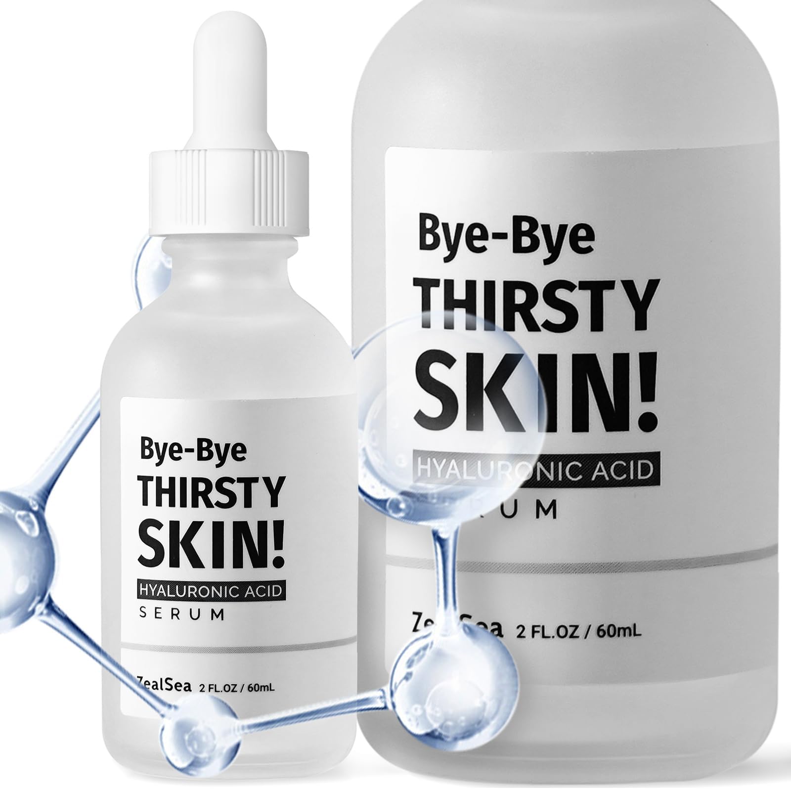 ZealSea 2oz Pure Hyaluronic Acid Serum for Face, Hydrating Facial Serum for Smoothing Fine Lines with Niacinamide and Ceramides for All Skin Types - Paraben Free and Fragrance Free