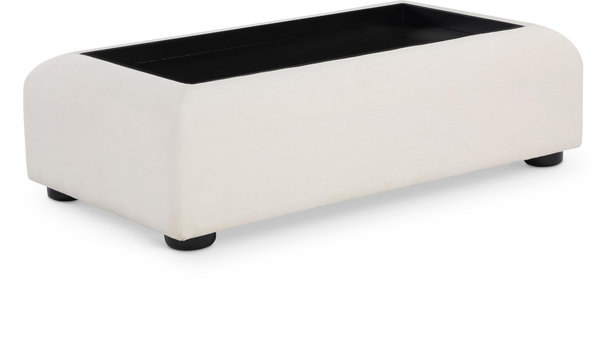 Meridian Furniture 236Black-C Diana Collection Art Deco Coffee Table with Rich Cream Linen Textured Fabric, Solid Wood Black Finish, 54" W x 30" D x 16" H, Cream