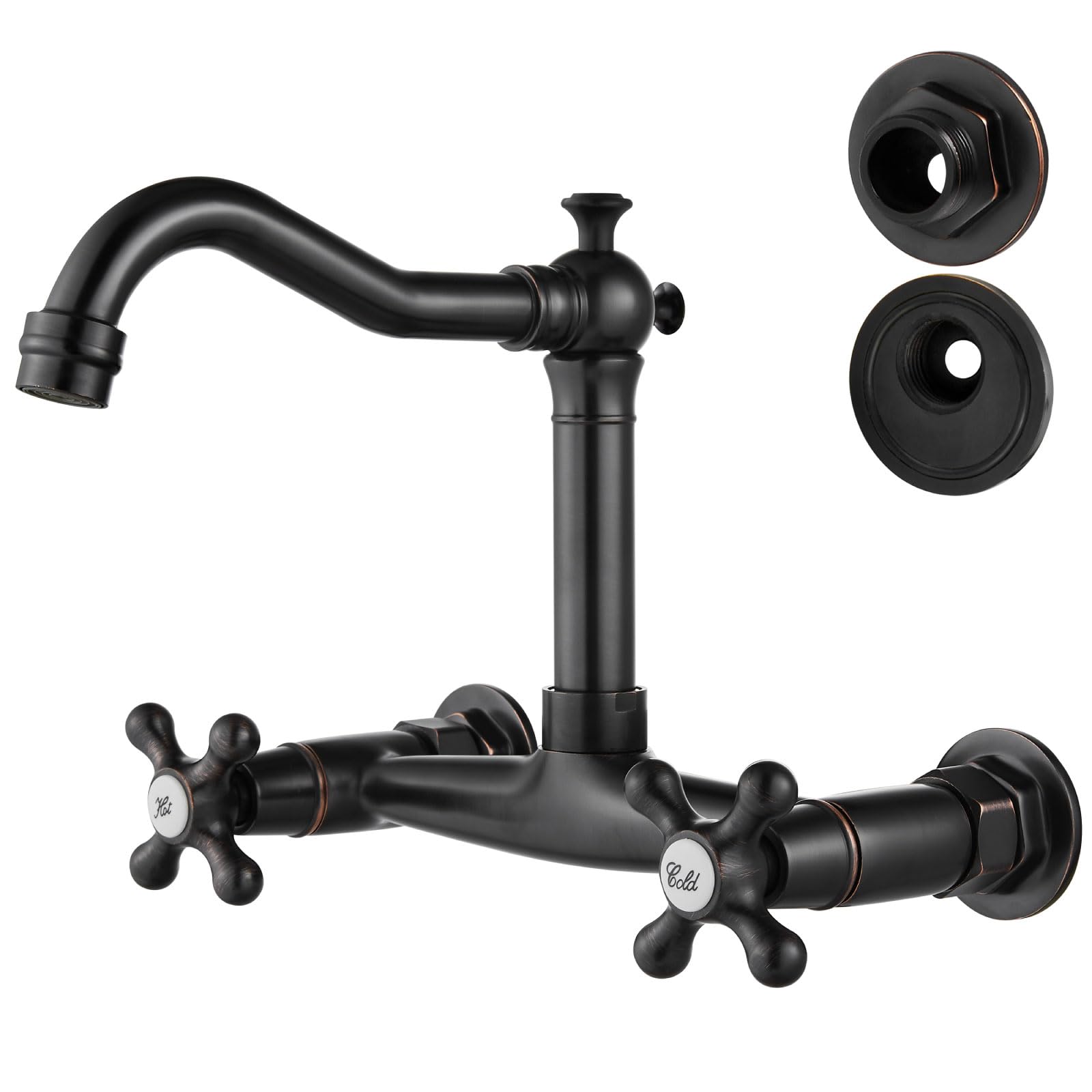 Airuida Grifo central comercial de bronce aceitado de 8 pulgadas para fregadero de cocina y lavabo de montaje en pared grifo 2 agujeros doble cruz asas 360 giratorio