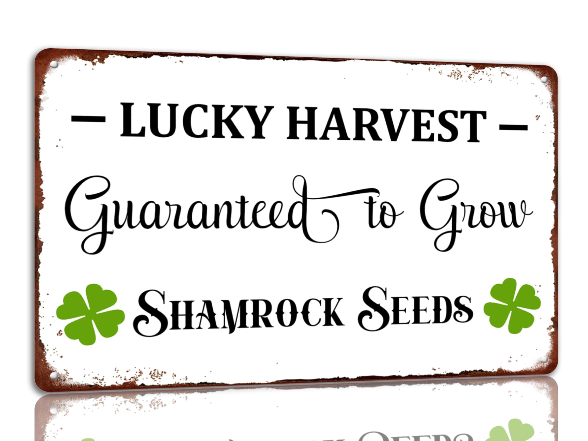 SMAZDFXX St Patrick's Day Tin Sign Lucky Harvest Guaranteed To Grow Shamrock Seeds Metal Signs Irish Holiday Decor Green Shamrock Lucky Clover Wall Hanging Decorations For Home Kitchen Office 5.5"x8"