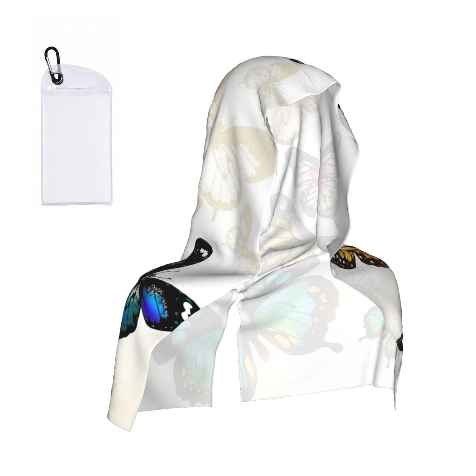 Esnaiuvcd Black Beautiful Green And Yellow Butterfly Print Multifunctional Cooling Hoodie Bandana Portable Sweat Absorbing Design For Beach Workouts Exercise Heat Relief Accessories