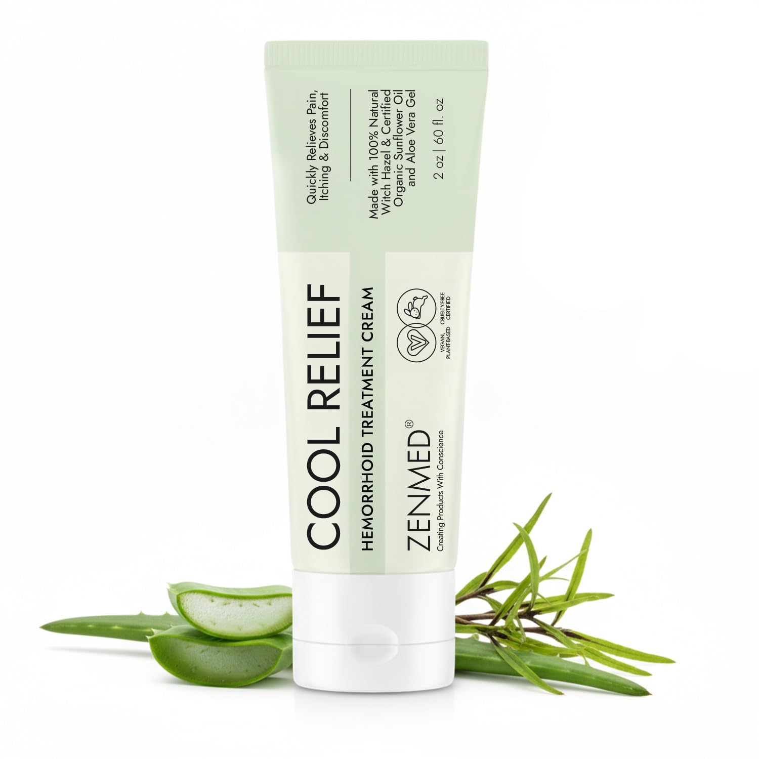 ZENMED Cool Relief - 2 oz Natural Herbal Cream with Organic Ingredients of Hemorrhoids Formula