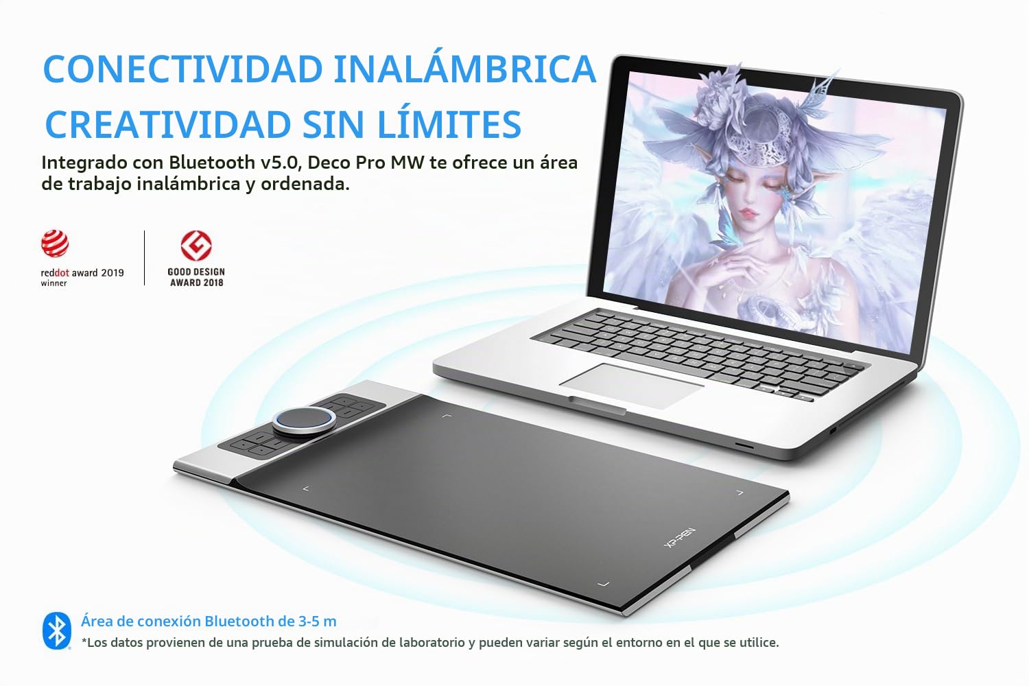XP-PEN Deco Pro MW Tableta Gráfica Dibujo Digital Inalámbrica con Bluetooth o 2.4G, 11x6 Pulgadas, Tableta Digitalizadora Compatible con iPhone, Android, Windows y Mac para Dibujar