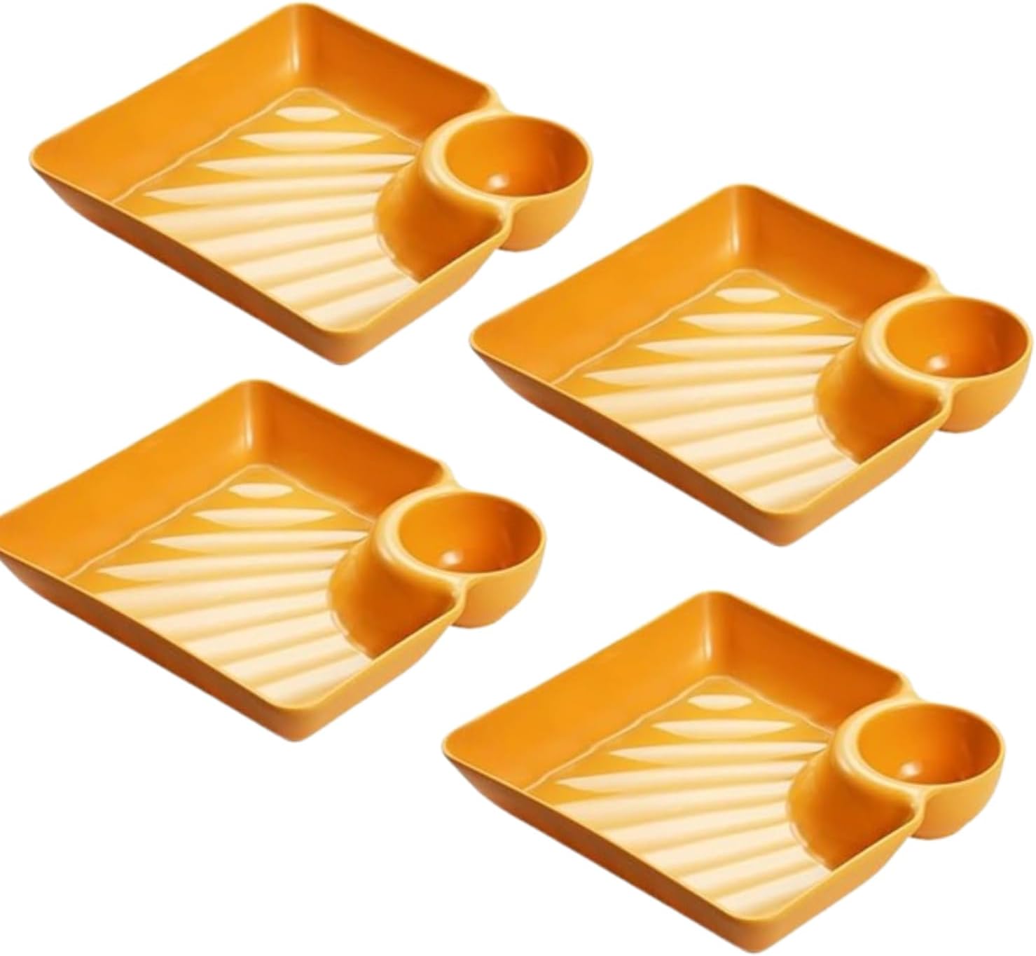 VibeZone Pack of 4 Divided Snack Plates – Heat-Resistant Chip & Dip Bowls, Serving Trays for Appetizers, Nachos, Dumplings, Nuts, and Sauces – Dishwasher Safe & BPA-Free (Yellow)