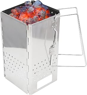 Greenfields Portable Charcoal Briquette Lumpwood Starter Stainless Steel Outdoor Korean BBQ Grill Foldable Chimney Starter Kitchen Barbecue Accessories Camping Quick Start