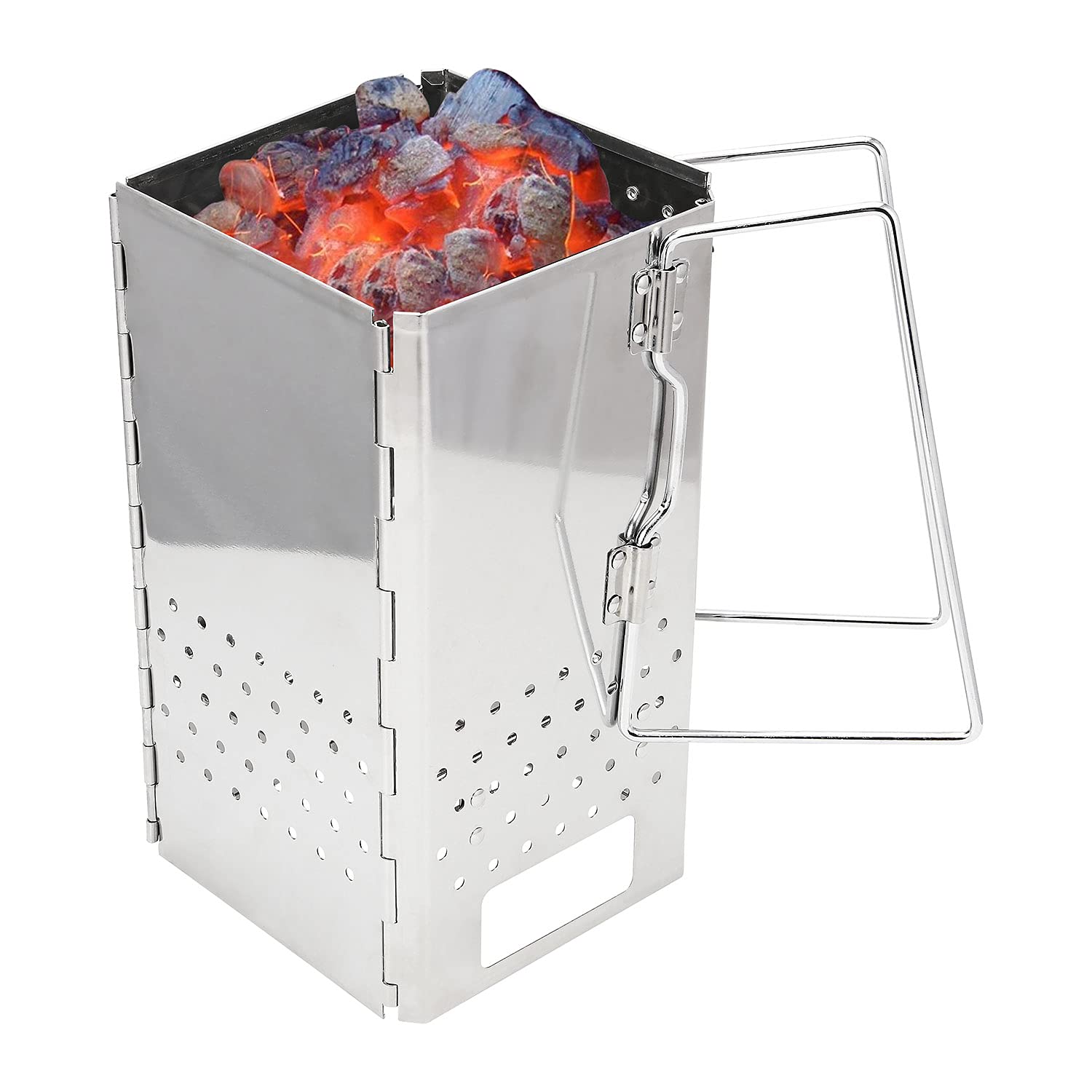 Greenfields Portable Charcoal Briquette Lumpwood Starter Stainless Steel Outdoor Korean BBQ Grill Foldable Chimney Starter Kitchen Barbecue Accessories Camping Quick Start