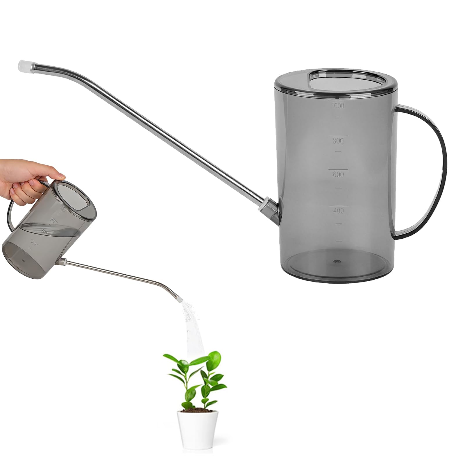 Noaya Grey Long Spout Bonsai Watering Can - 1L Mini Plant Watering Can, Small Watering Pot Indoor And Outoor, Houseplant Seedling Plastic Watering Devices For House Plants Garden Office Home (Grey)