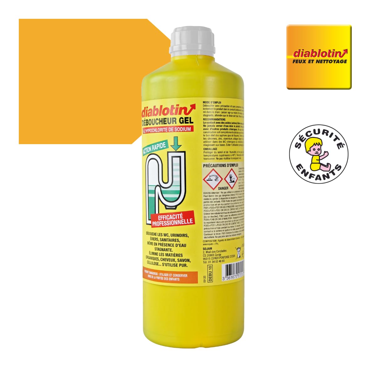 Diablotin | DÉBOUCHEUR Gel | pour déboucher Les WC, urinoirs, éviers, sanitaires | DEBU10