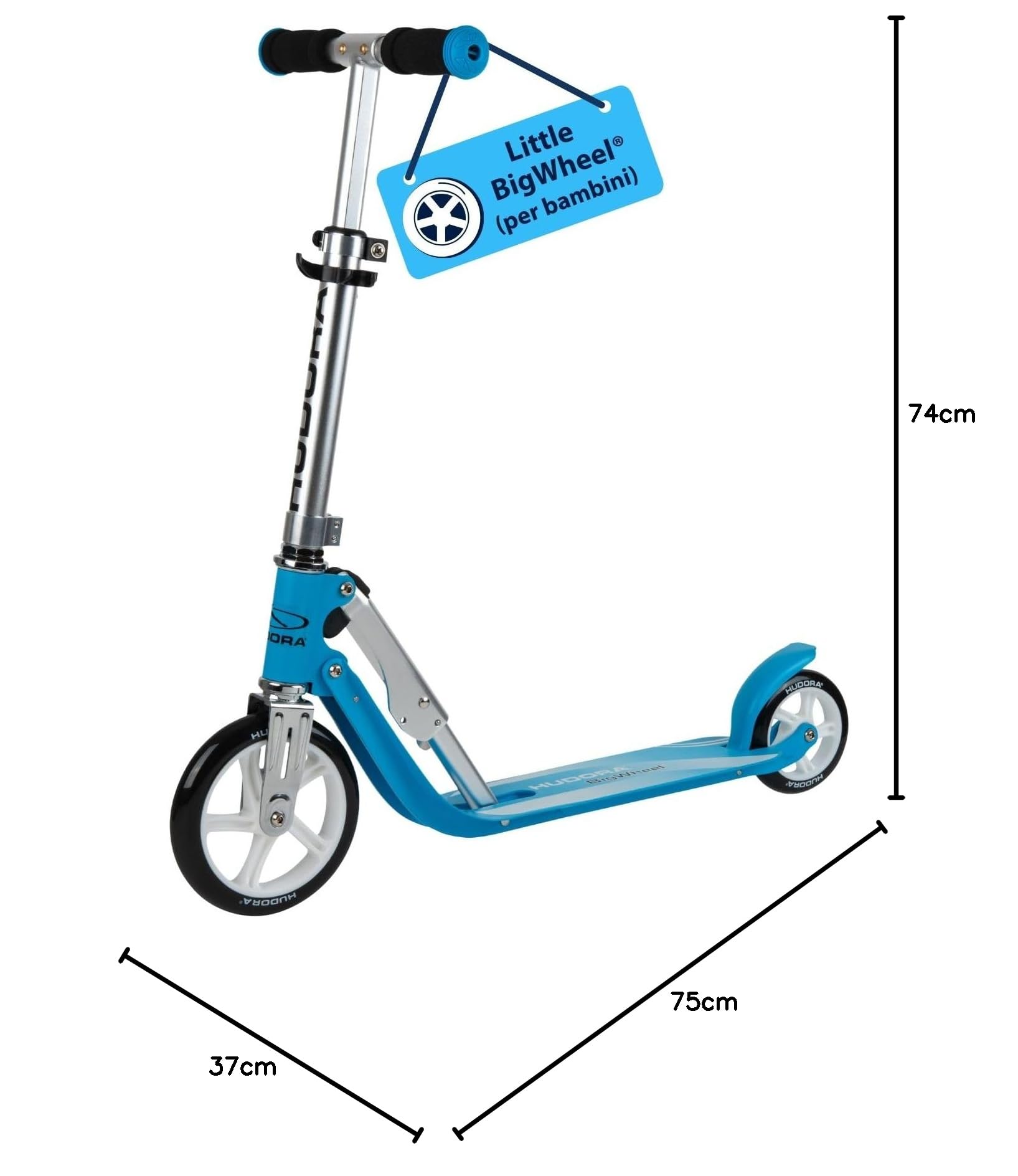 HUDORA Little BigWheel Scooter - Sicherer Aluminium-Roller für Kinder ab 3 Jahren - Höhenverstellbarer & zusammenklappbarer Cityroller für bis zu 100kg - Stabiler Tretroller mit großen Reifen
