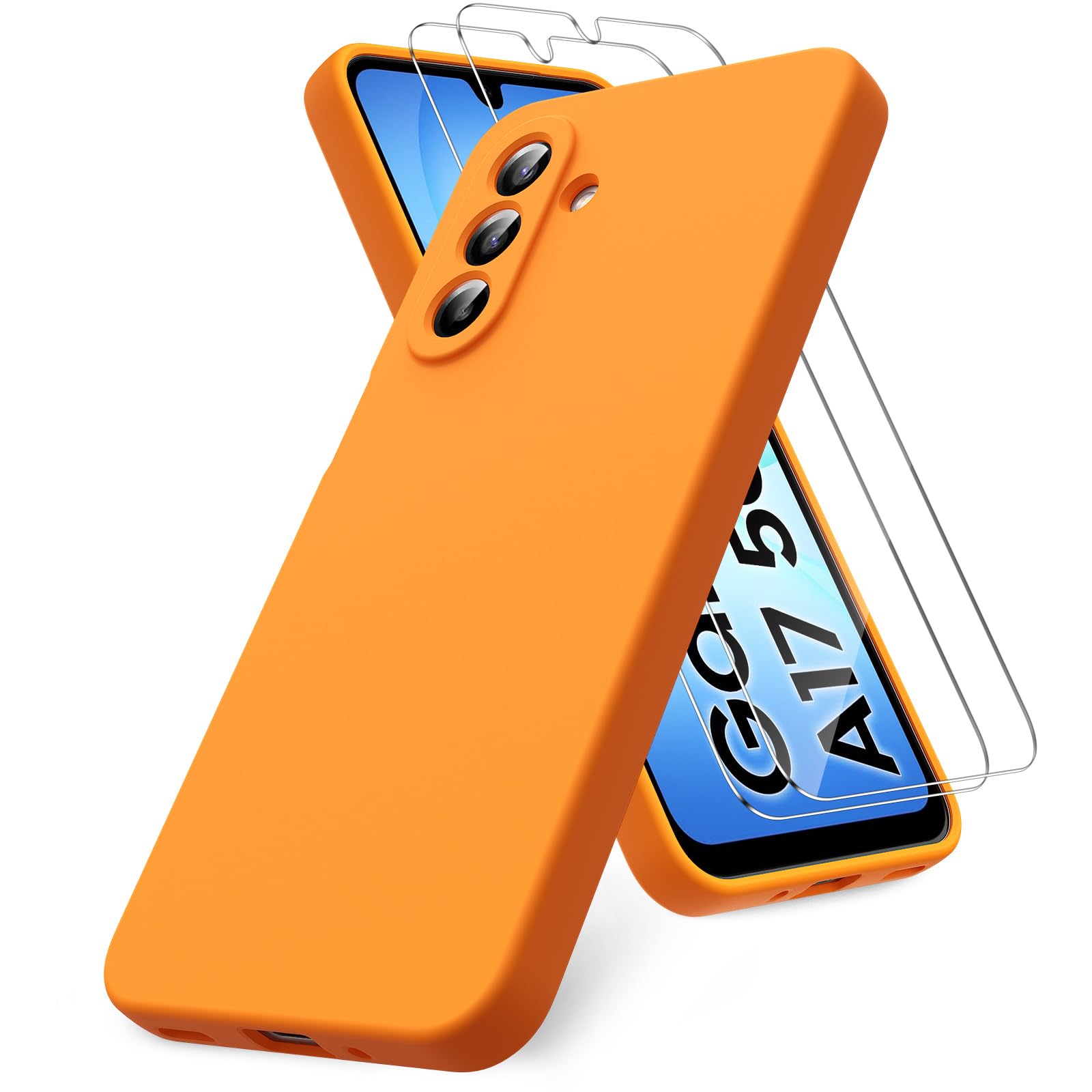 Vansdon Handyhülle kompatibel mit Samsung Galaxy A37 5G Hülle, 2 Stück Panzer Schutz Glas, weiche TPU Flüssigsilikonhülle, stoßfestem Gummi Silikongel Fall-Taupe