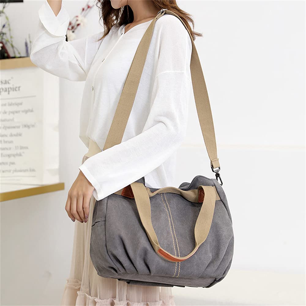 Borsa da donna in stile retrò con manico robusto e tracolla installabile, Verde militare, Medium
