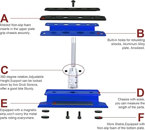 Miniatura 5 de Hobbypark Estación de trabajo de reparación de aluminio RC Car Stand de trabajo de reparación de 360 grados de rotación de elevación o inferior,