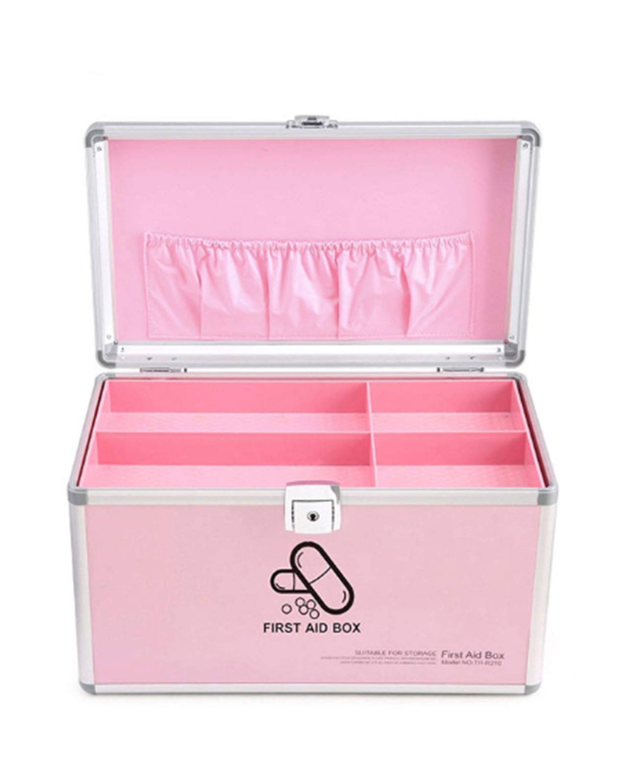 ApuaVireo&Co Hausapotheke, Abschließbarer Medikamentenkasten-Organizer, Medikamenten-Aufbewahrungsbox, medizinische Truhe aus Aluminium, mit Deckel, Aufbewahrungsbehälter, 29 x 18,5 x 19 cm(A)