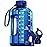 AQUAFIT 64 oz Water Bottle with Time Marker - Straw & Chug Lid - BPA Free Half Gallon Gym Water Bottle with Handle - Big Gallon Jug (Blue, 64 Ounces)