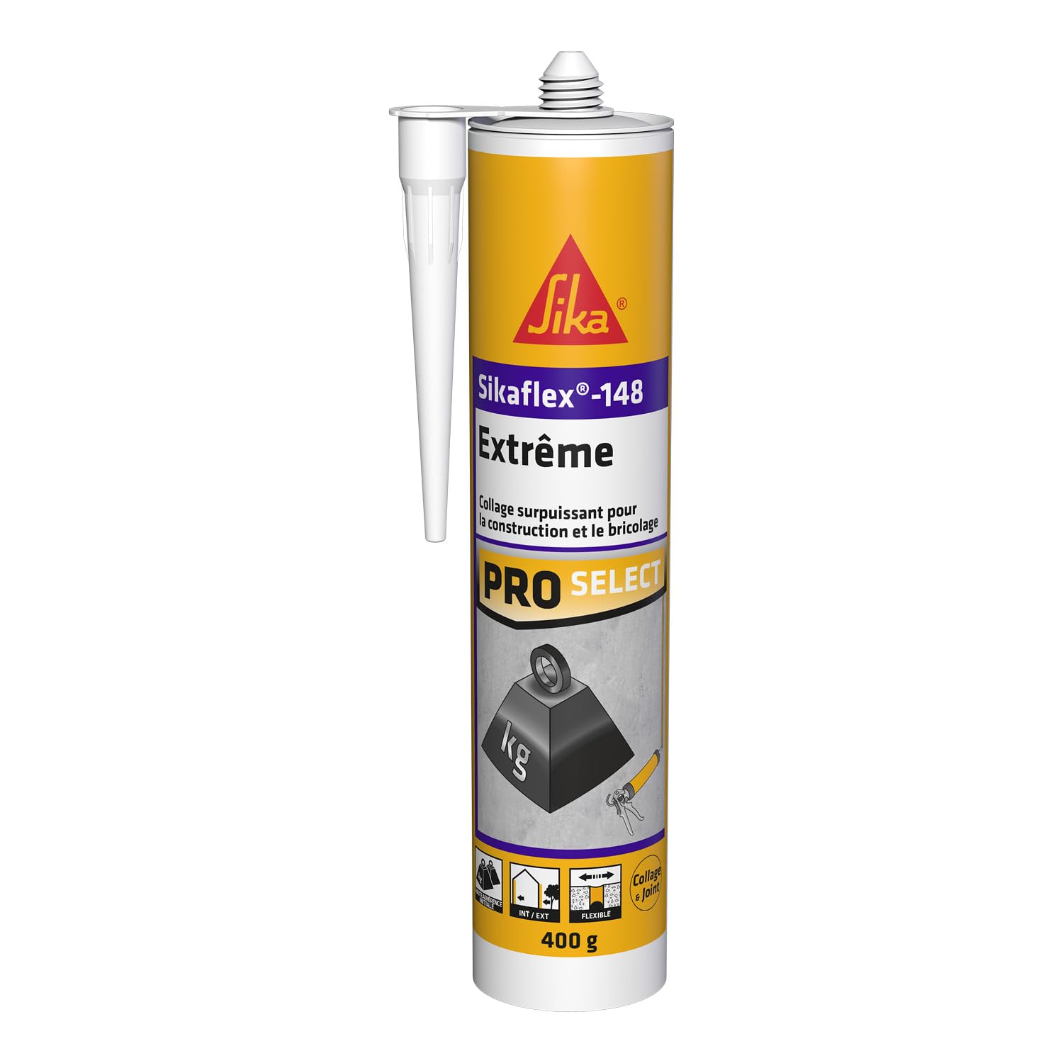 SIKA - Colle de fixation élévée maintien immédiat - Sikaflex-​148 Extrême Blanc - Multi-​supports - Construction et Bricolage - Charges lourges - Résiste aux variations de températures - 290ml