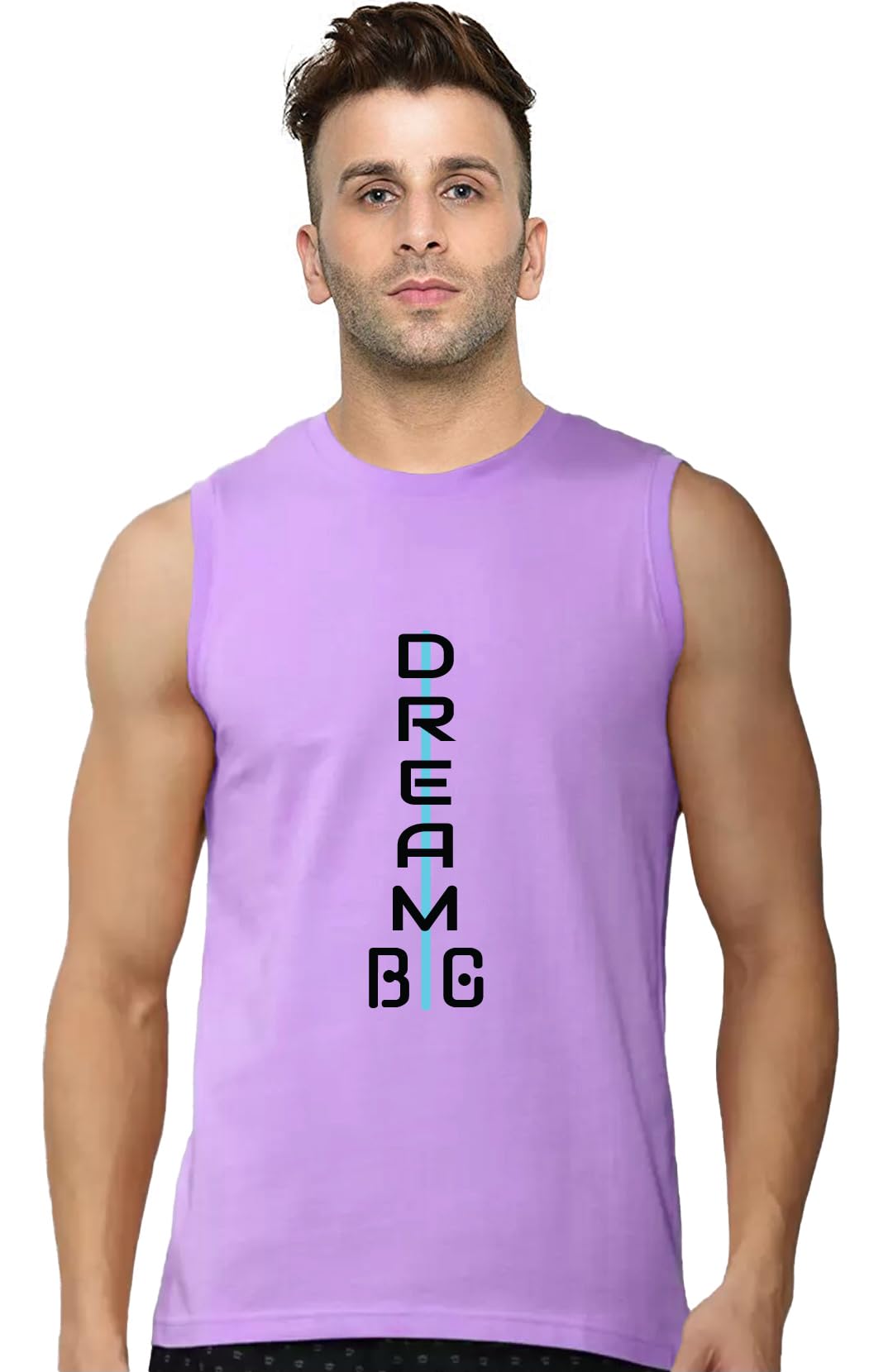 Men's Sleeveless Cotton T-Shirt - Dream Big Print | Muscle Gym Tank, Pure Cotton, Summer Workout Top-image-33