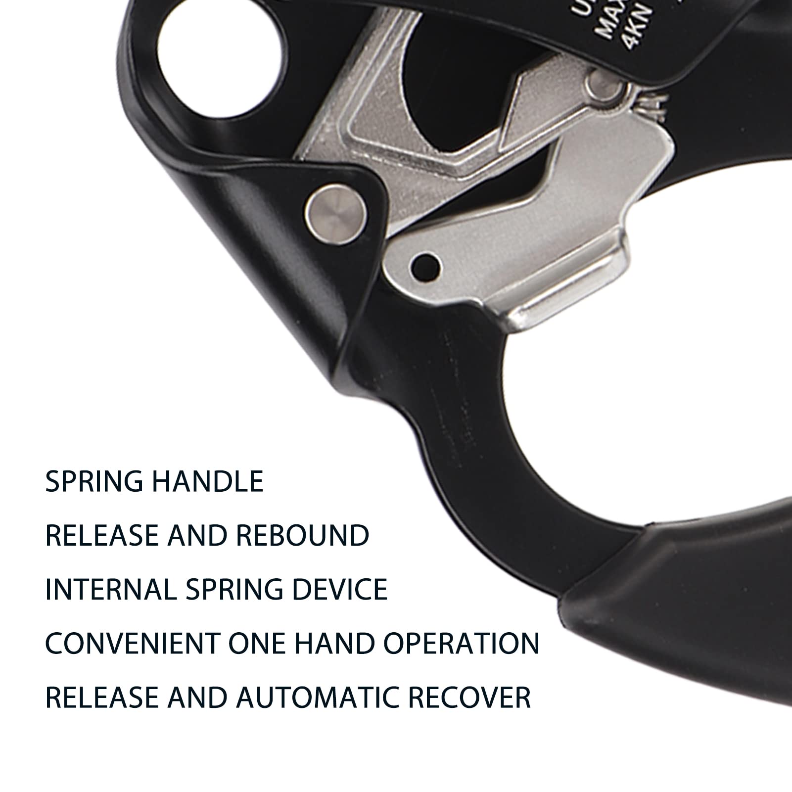 lvifloae Blue Right Hand Ascender, Rappelling Gear Equipment with Ergonomic Rubber Handle, Hand Ascender Stable Fixing Non Slip Strong Grip Spring Rope Ascender Mountaineering Supp (Left Black)