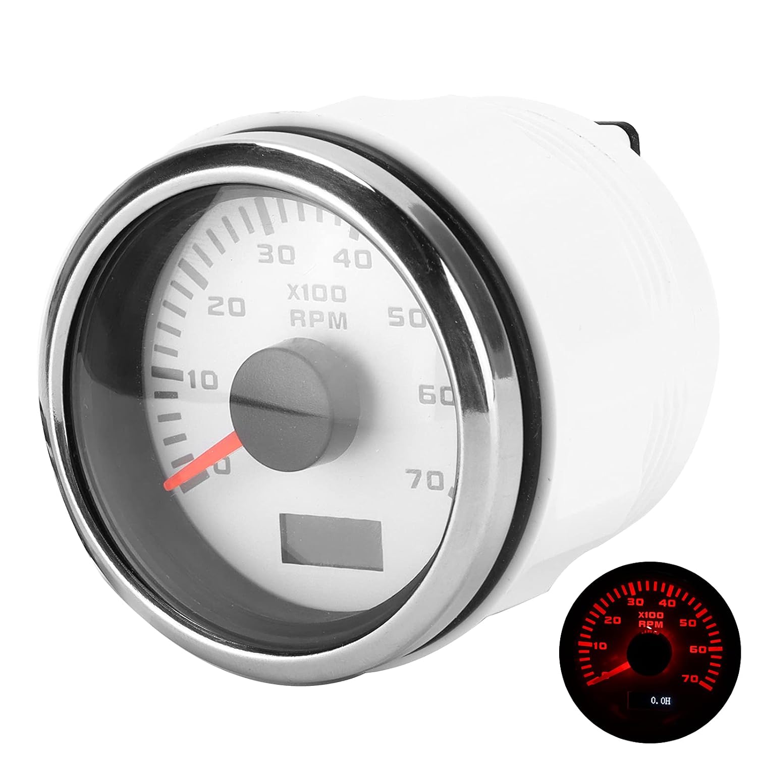 52mm Pointer Tachometer, IP67, 32VDC, RPM Gauge with Red Backlight, ABS and Stainless Steel, for Car Truck Boat
