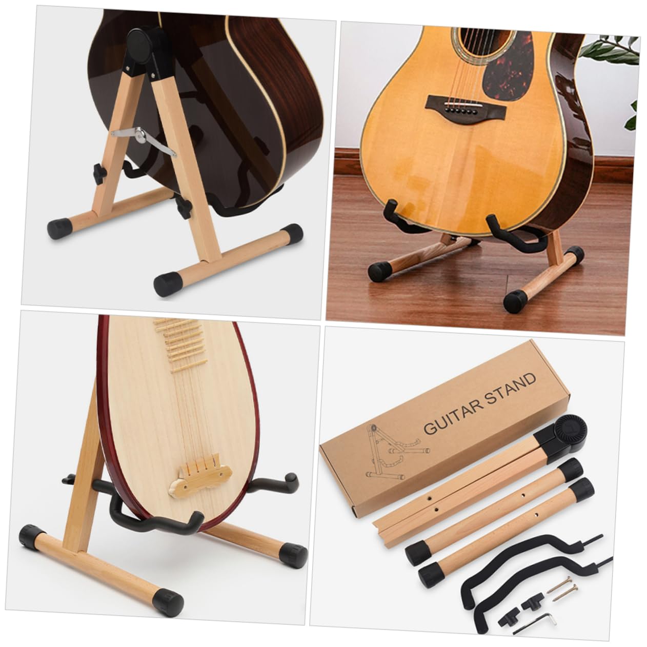 YARNOW Supporto per Chitarra da Terra Pieghevole in Legno Marrone | Telaio Stabile, per Bassi e Chitarre Acustiche, in Abs e Ferro, per Musicisti