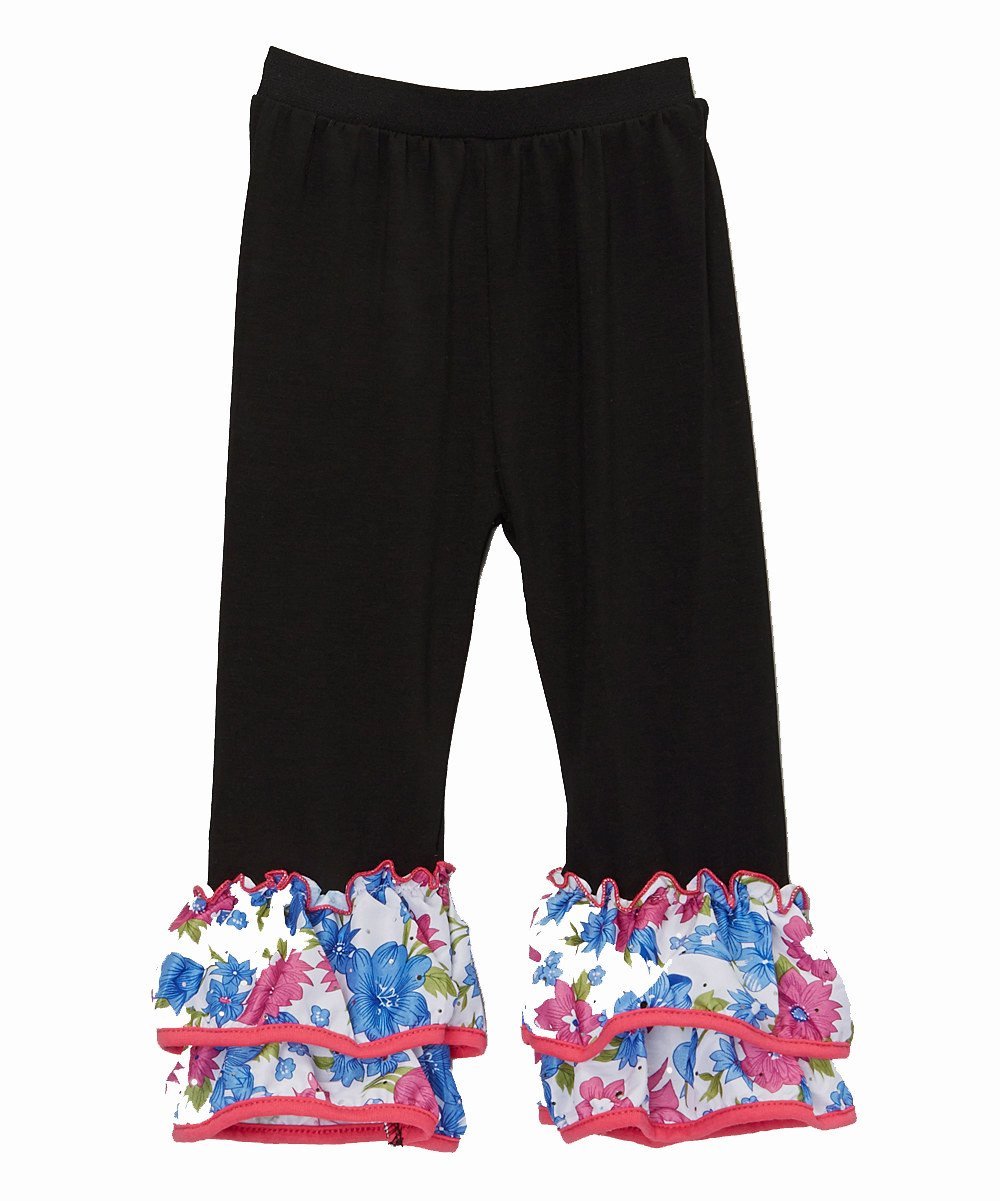 wenchoice Black Floral-Trim Leggings Girl's L(5T-6T)