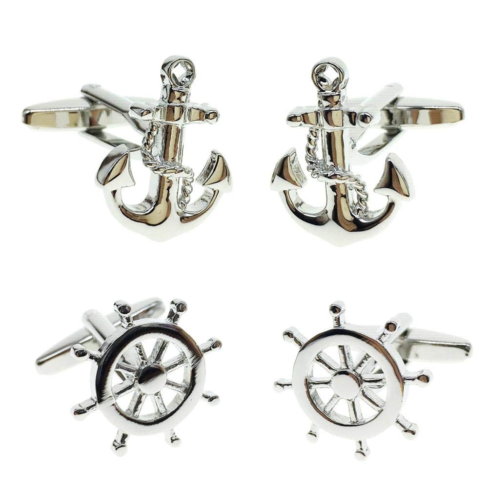 Cuff-ArtsMens Cufflinks Nautical Anchor and Ship Wheel Wedding Business Shirt Cuff Links For Mens Jewelry With Gift Box