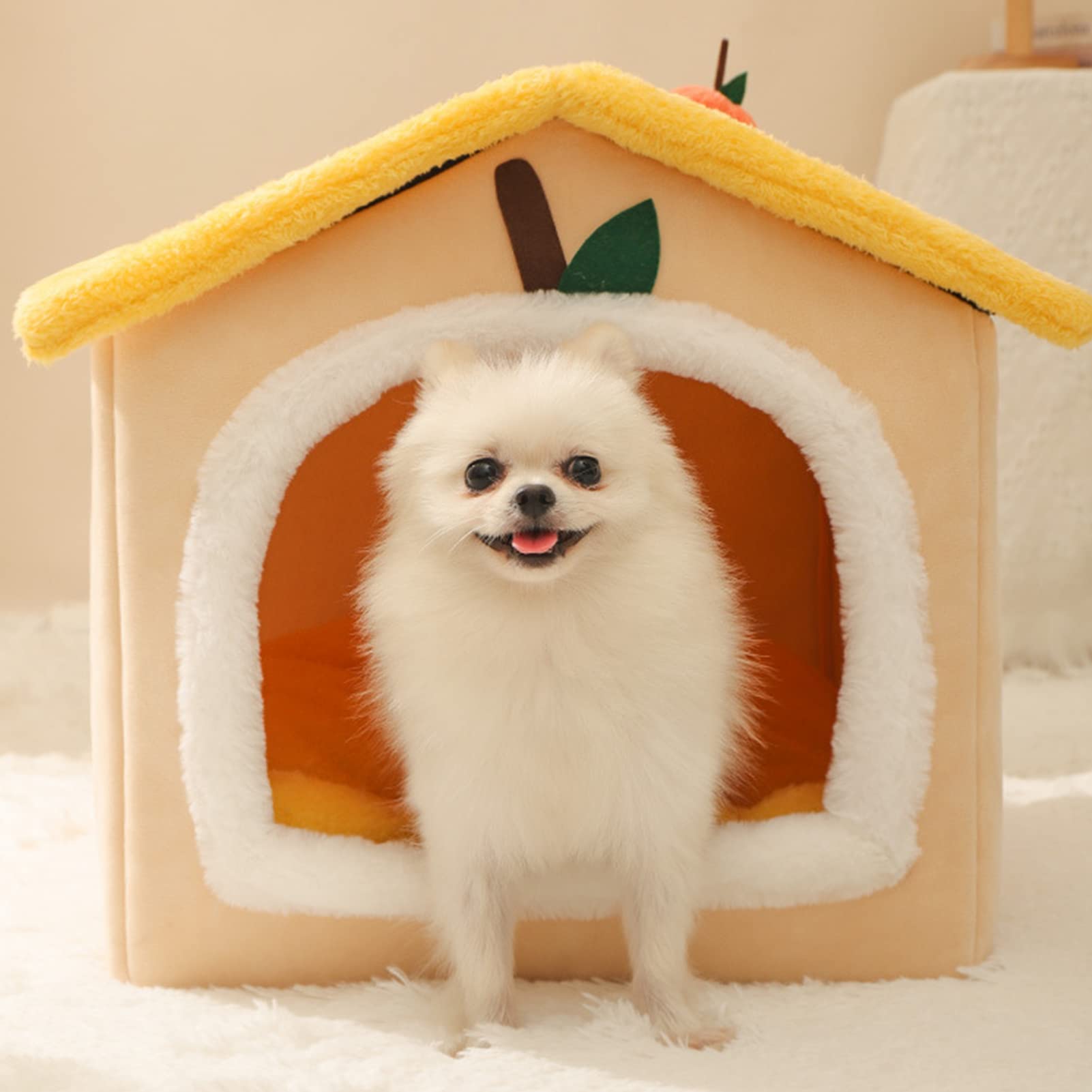 Maison Pliable Pour Chien/chat Lndoor – Taille M (38x48x44 Cm) – Lit Fermé En Peluche – Pour Petit Animal Jusqu'à 15 Kg