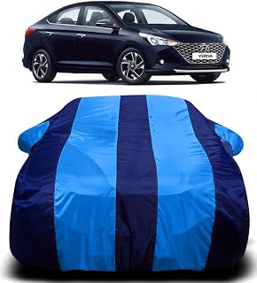 S SHINE MAX 190T Imported Fabric Car Cover for Hyundai Verna 2020 with Ultra Surface Body Protection (Blue Stripes) Price In India