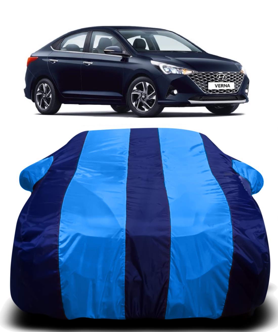 S SHINE MAX 190T Imported Fabric Car Cover for Hyundai Verna 2020 with Ultra Surface Body Protection (Blue Stripes) - Review, Price and Buying Guide